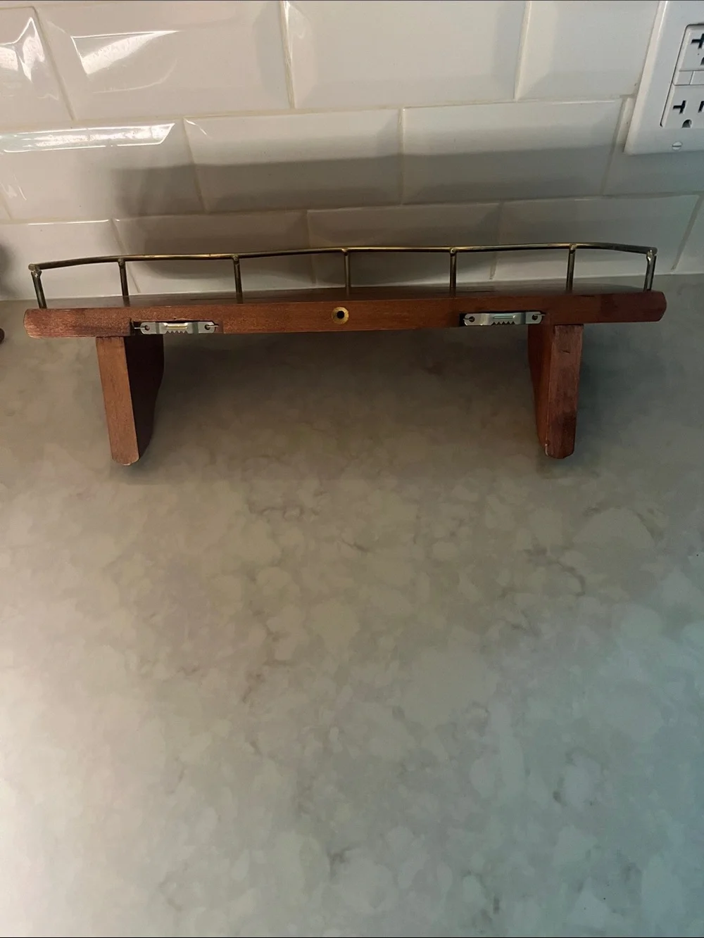 Vintage Home Interiors Brown  brass Wood Shelf w/ plate groove ready to hang